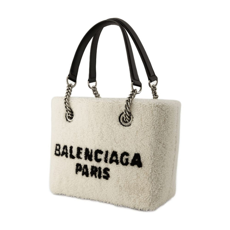 Balenciaga Faux Fur Textured Shoulder Bag — Beige Fake_fur