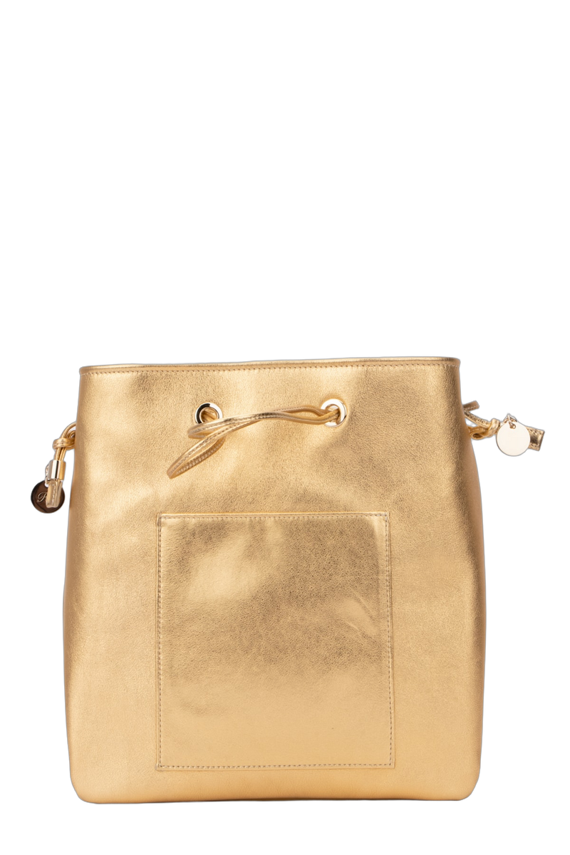 Roger Vivier Crystal-Embellished Leather Shoulder Bag — Gold Metallic