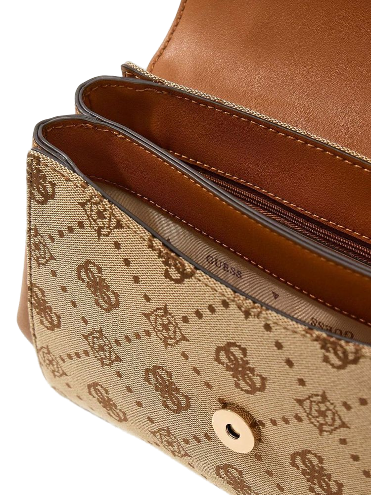 Guess Logo-Jacquard Polyester Top Handle Bag — Beige
