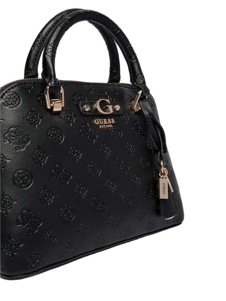 Guess Logo-Embossed Polyurethane Top Handle Bag — Black