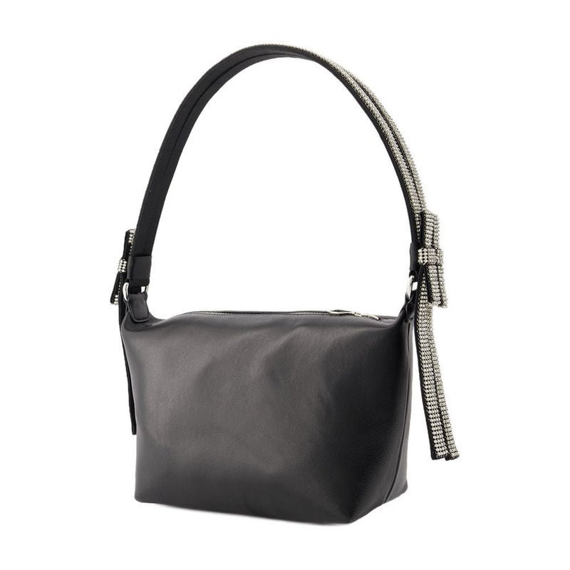 Kara Double Bow Shoulder Bag — Black Calfskin