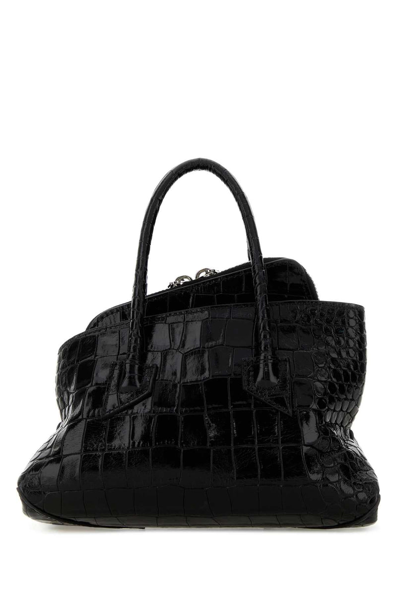 The Attico Crocodile-Embossed Leather Shoulder Bag — Black