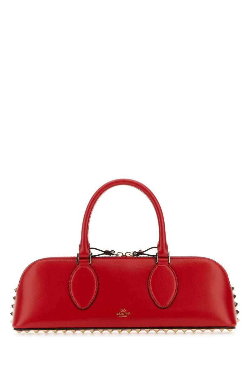 Valentino Garavani Studded Calf Leather Top Handle Bag — Red - Bos Taurus