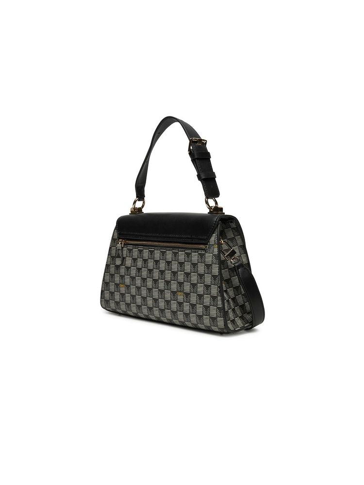Guess Checkered Polyurethane Top Handle Bag — Black