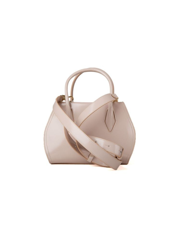 Coccinelle Shiny Calf Split Leather Shoulder Bag — Beige