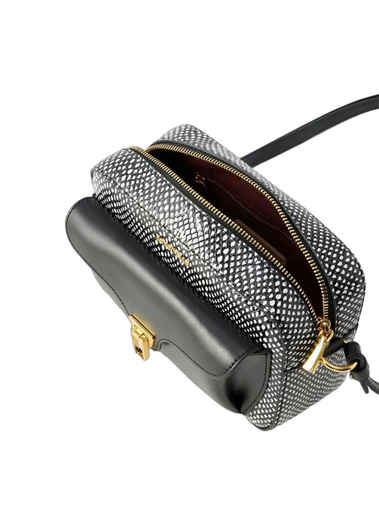 Coccinelle Elaphe Printed Leather Shoulder Bag — Black Calf Split
