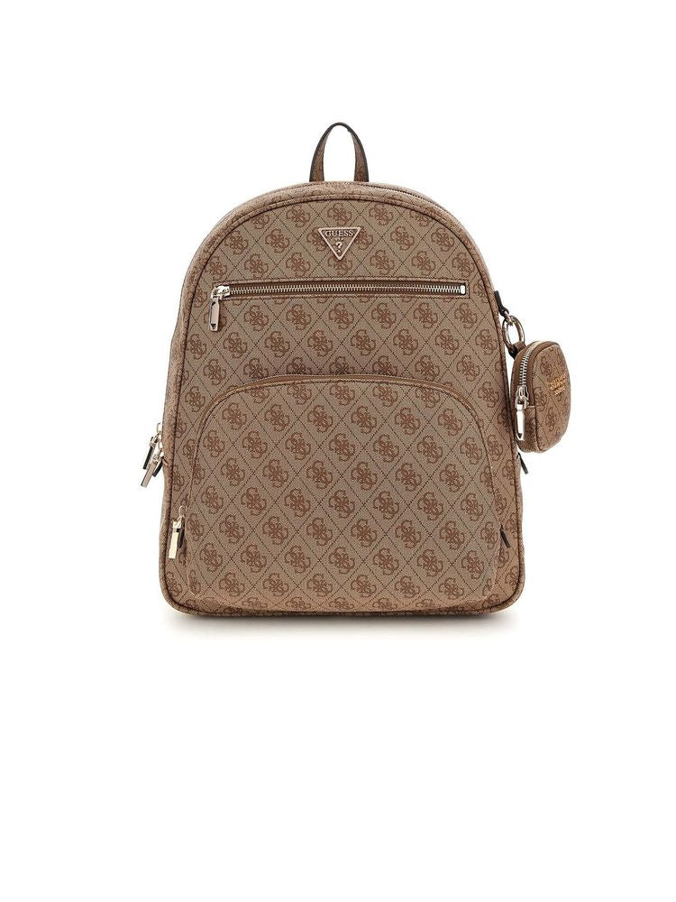 Guess Logo-Jacquard Polyurethane Backpack — Beige