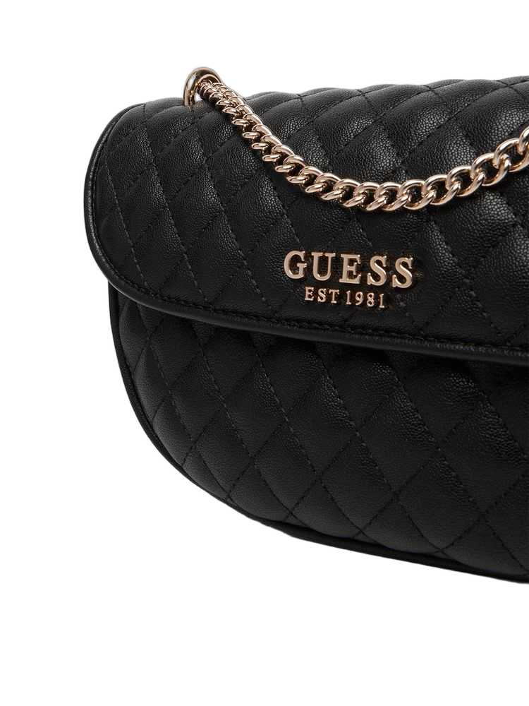Guess Quilted Polyurethane Crossbody Bag — Black