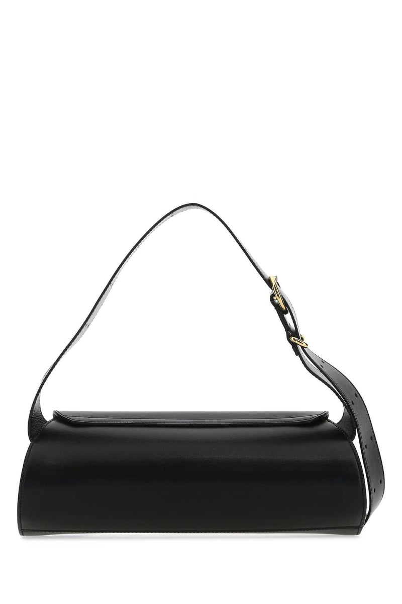 Jil Sander Leather Curved Flap Shoulder Bag — Black