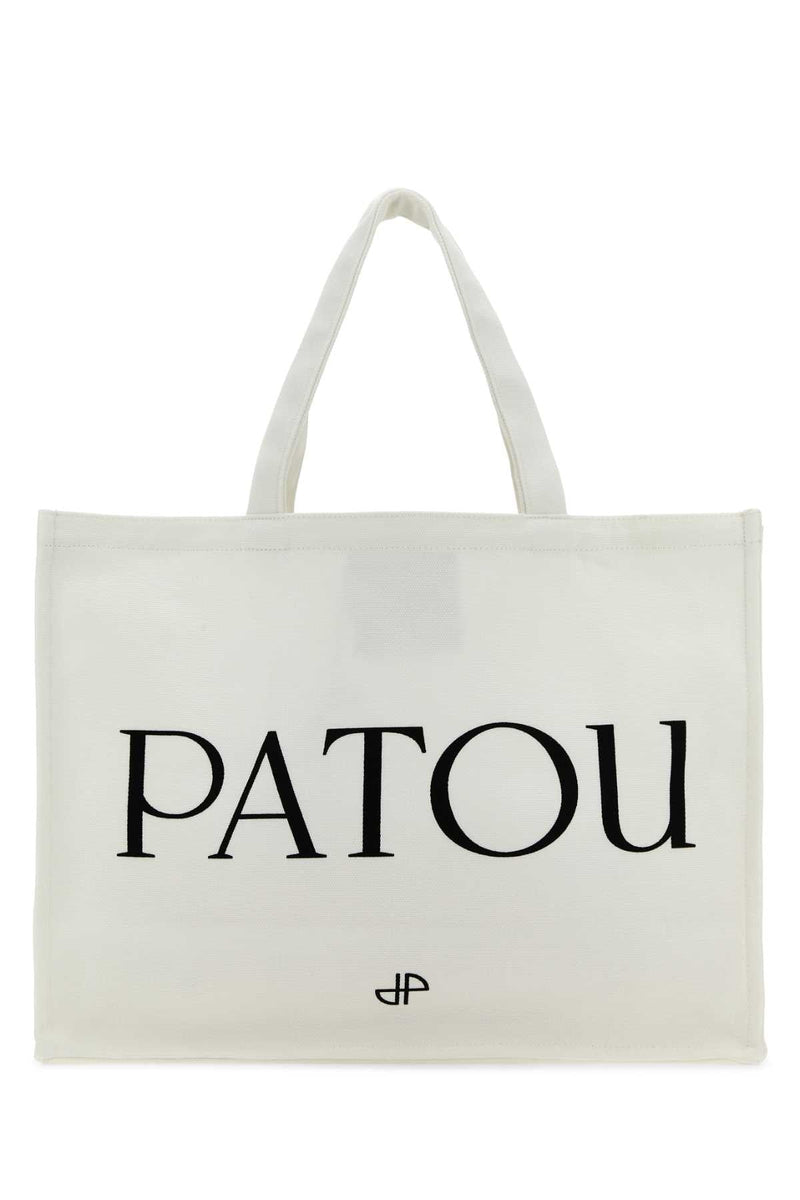 Patou Logo-Printed Cotton Tote Bag — White Exterior