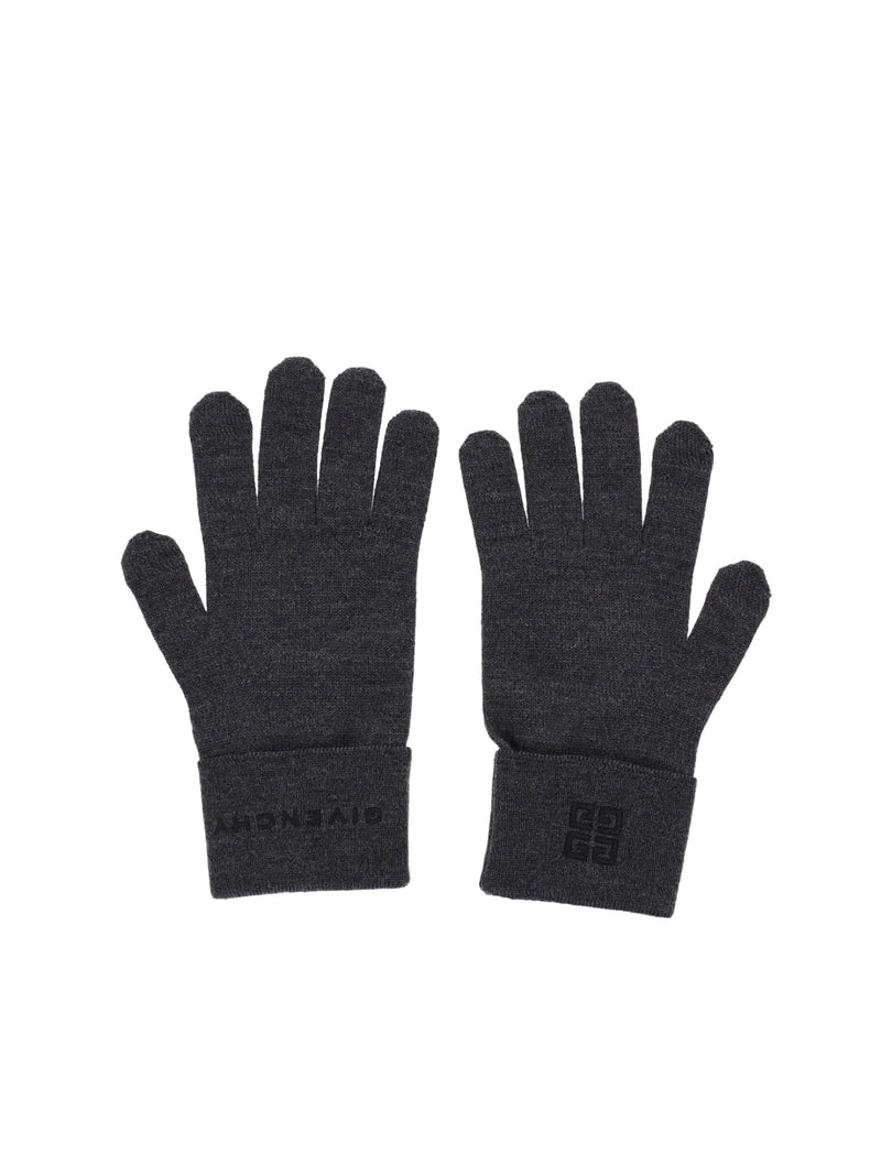 Givenchy 4g Embroidered Logo Wool Gloves — Grey