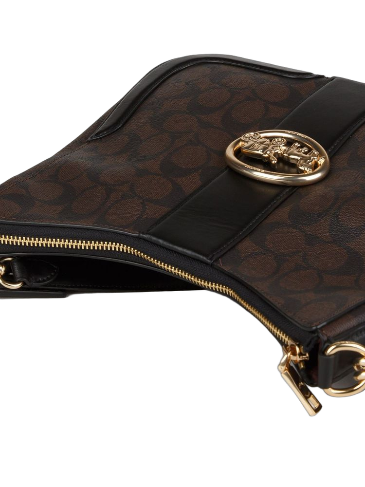 Coach Monogram Canvas Crossbody Bag — Brown Leather