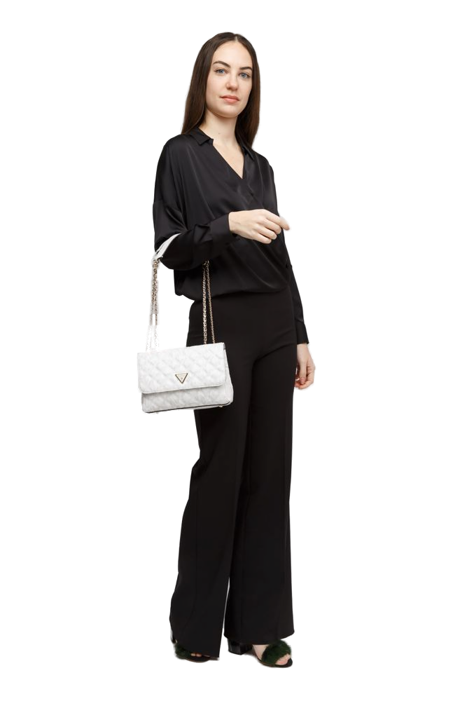 Guess Quilted Polyurethane Shoulder Bag — White