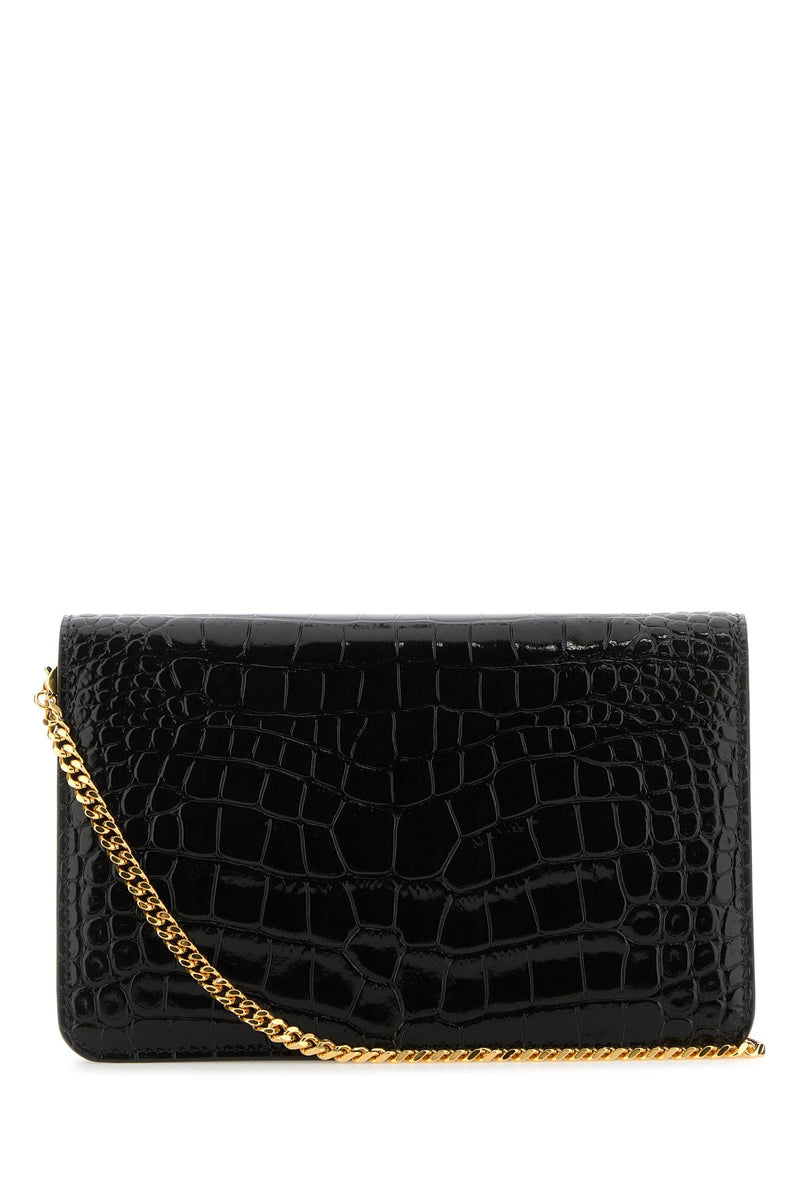 Tom Ford Crocodile-Embossed Leather Shoulder Bag — Black