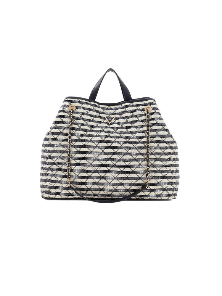 Guess Striped Jacquard Reversible Tote Bag — Navy Polyester