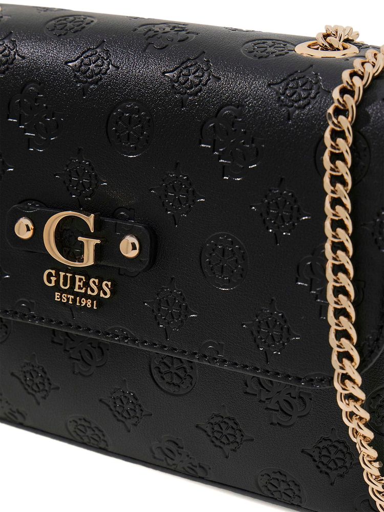 Guess Logo-Embossed Polyurethane Crossbody Bag — Black