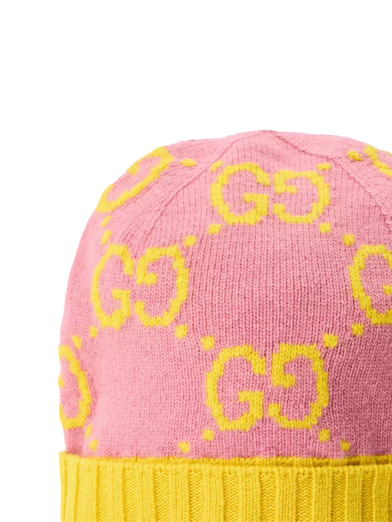 Gucci 6761103g2065975 Gg Monogram Wool Beanie — Pink Beanies
