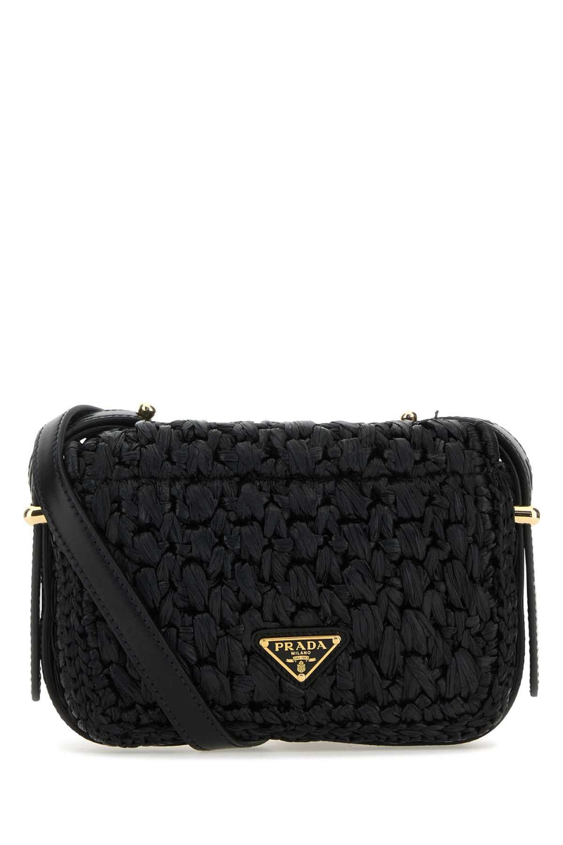 Prada Quilted Raffia Crossbody Bag — Black