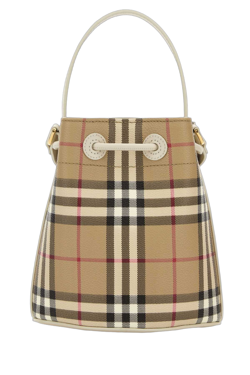 Burberry Signature Check Jacquard Top Handle Bag — Beige