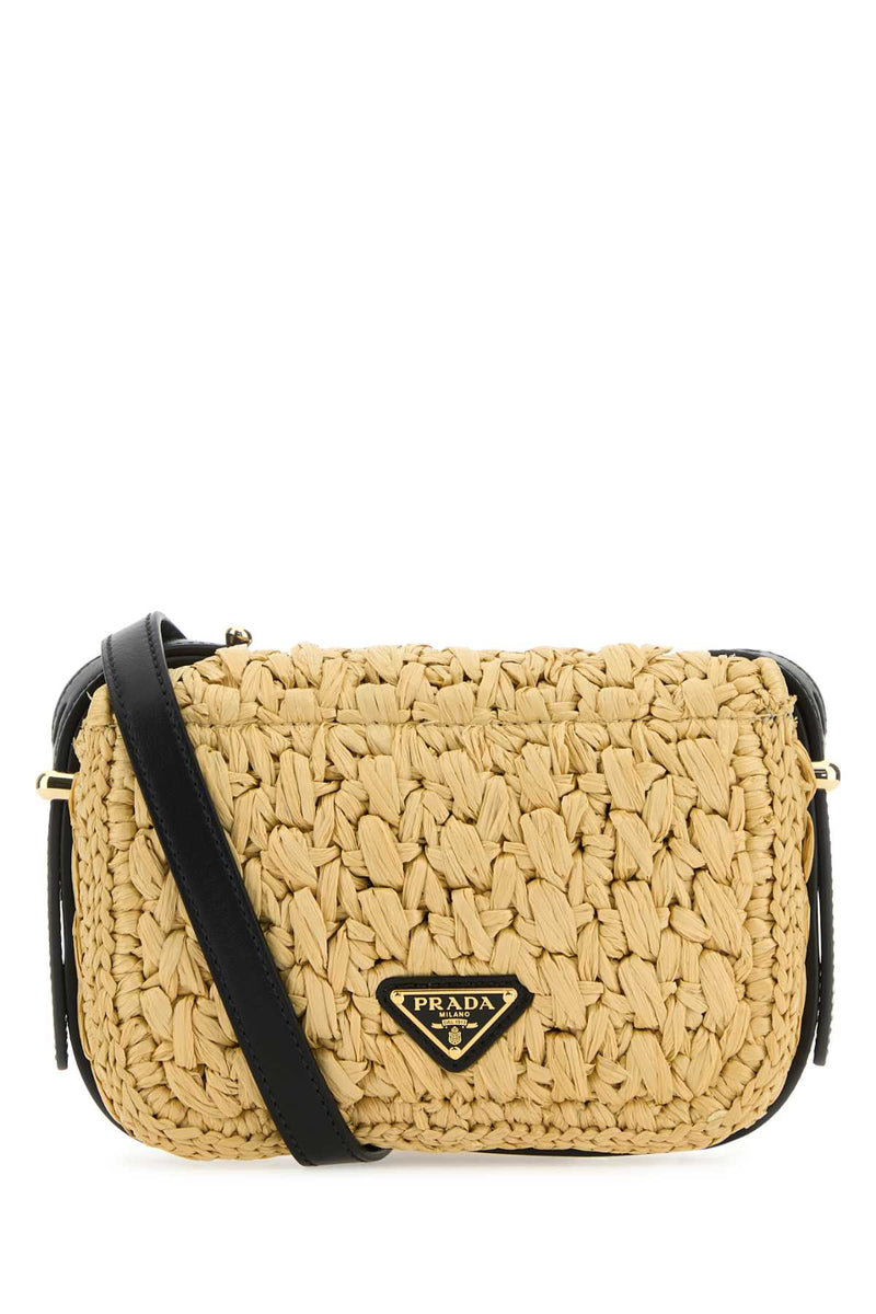 Prada Raffia Crossbody Bag — Beige