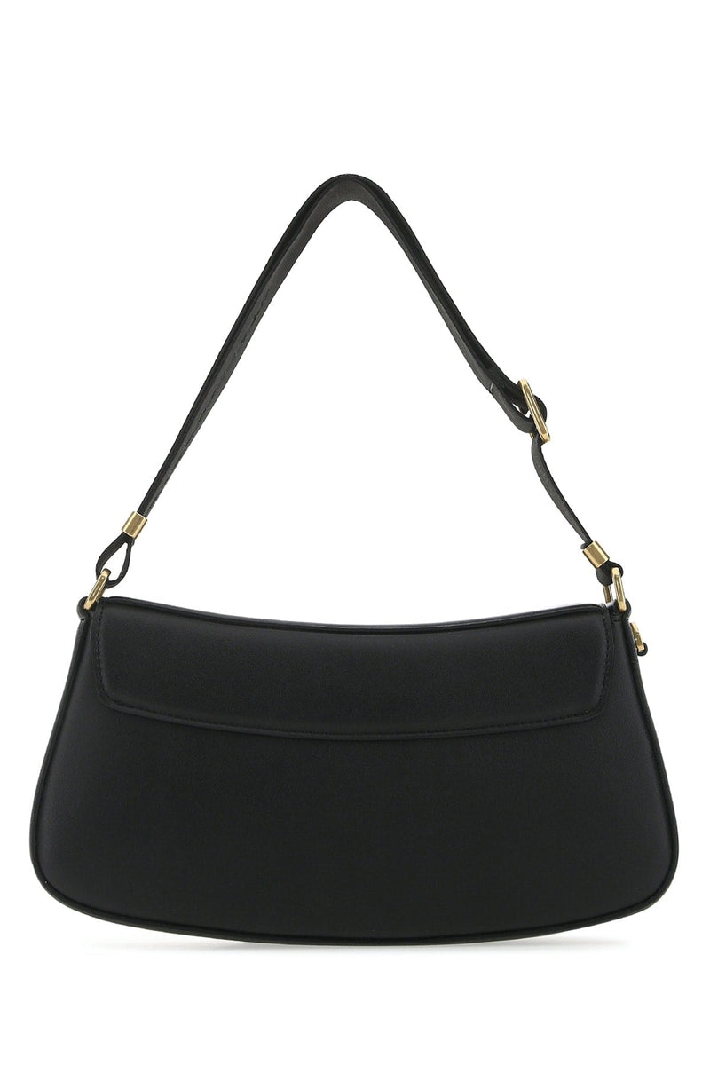 Stella Mccartney Logo-Detailed Curved Silhouette Shoulder Bag — Black Leather