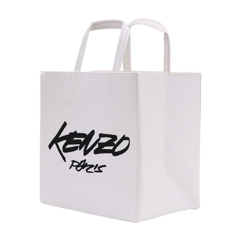Kenzo Logo-Printed Leather Tote Bag — White