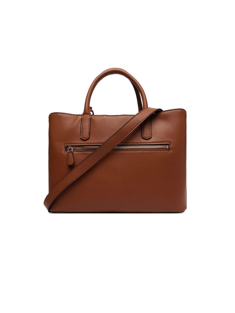 Guess Structured Leather-Look Satchel — Brown Polyurethane