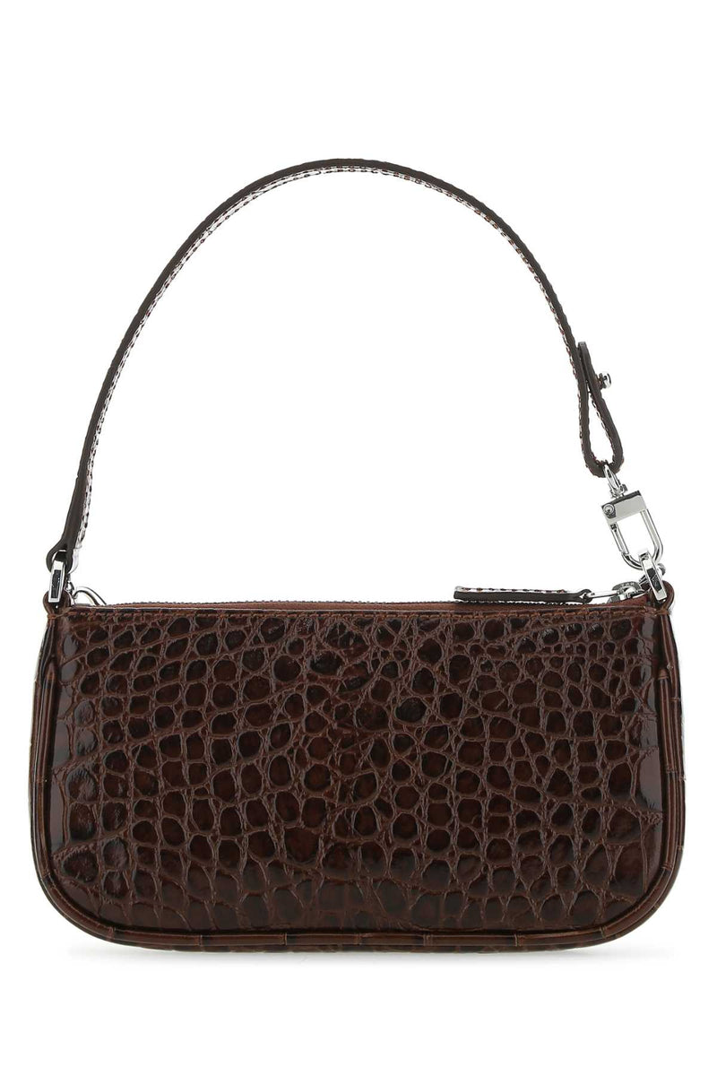 By Far Crocodile-Embossed Leather Shoulder Bag — Brown