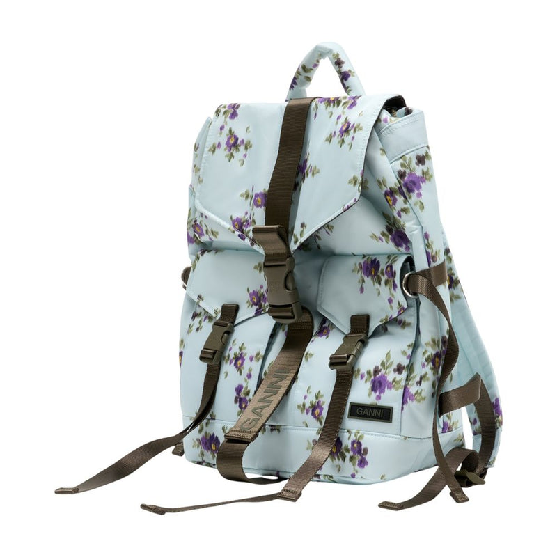 Ganni Floral-Print Recycled Synthetic Backpack — Blue