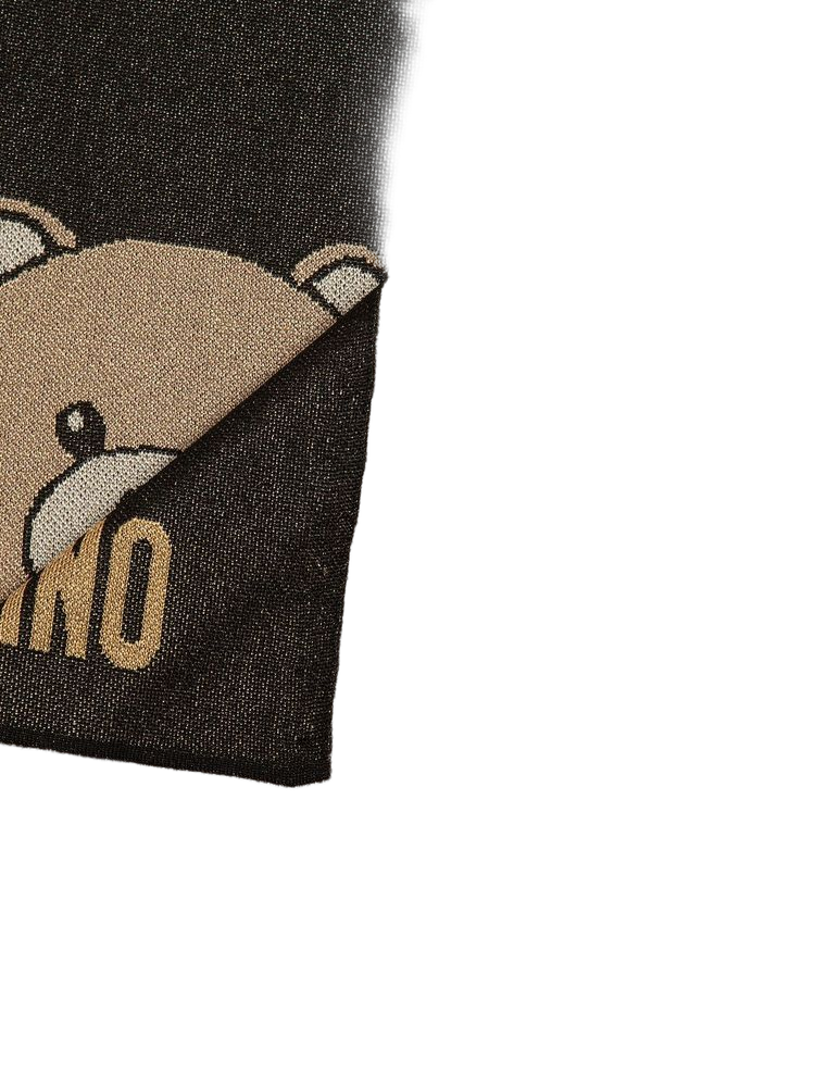 Moschino Bear Logo Embroidered Scarf — Black Viscosa Scarfs