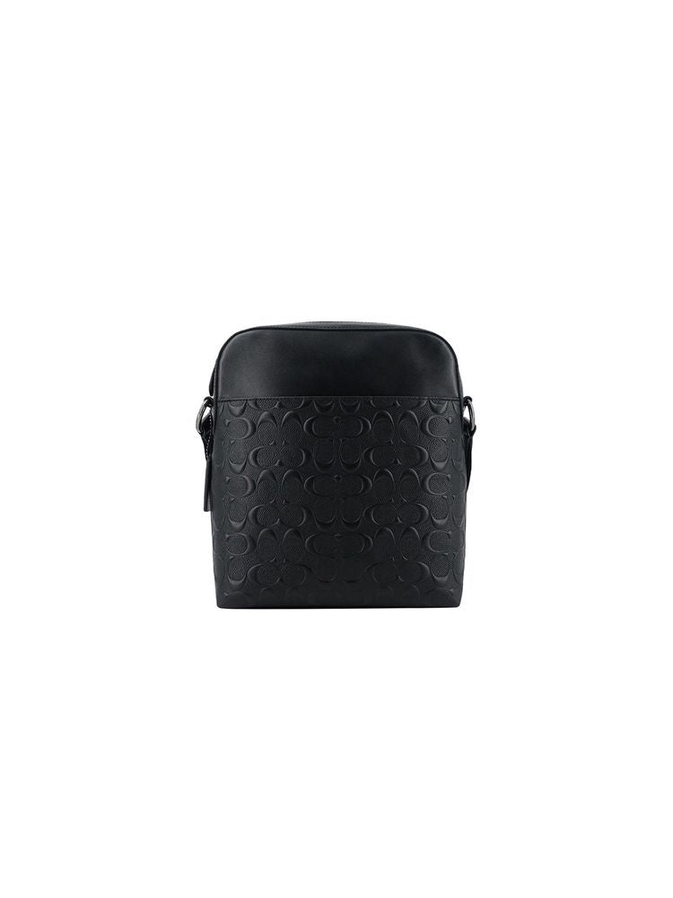 Coach Debossed Calf Leather Shoulder Bag — Black