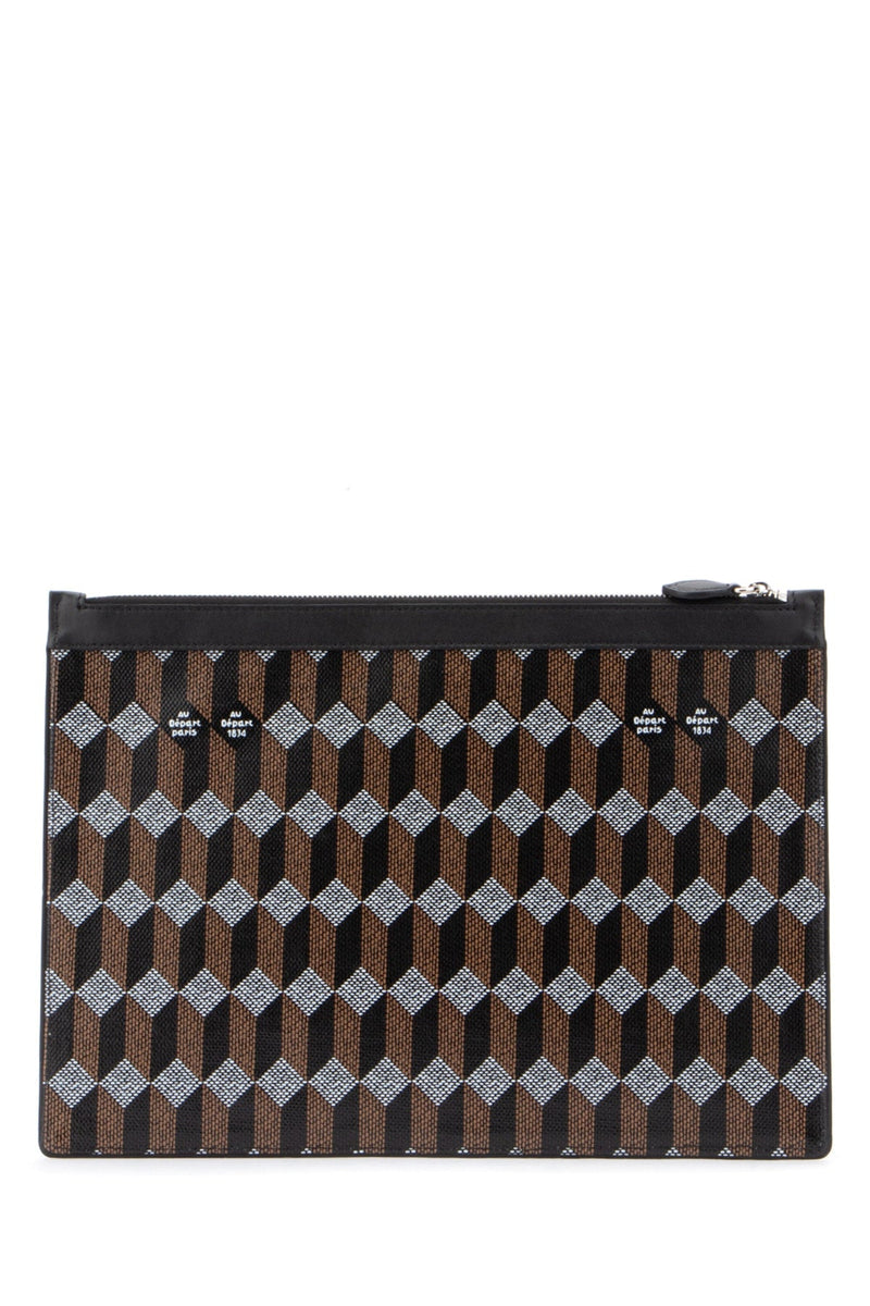 Au Depart Jacquard-Woven Geometric Card Case — Black Jacquard Fabric Cases
