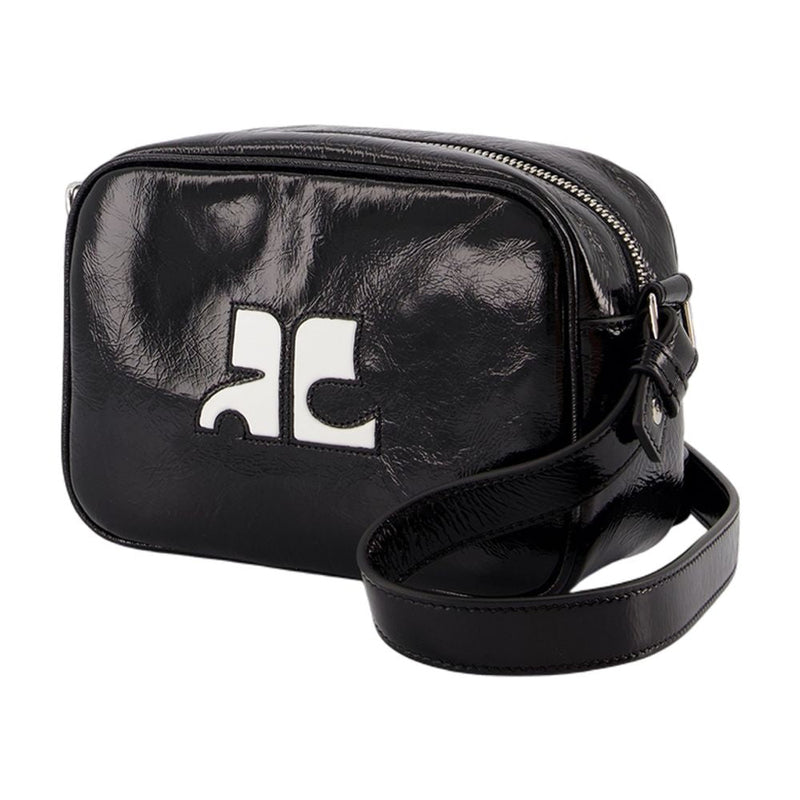 Courrèges Structured Calfskin Crossbody Bag — Black