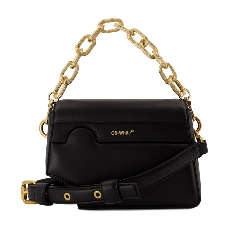 Off-White Face-Detail Chain-Strap Leather Shoulder Bag — Black