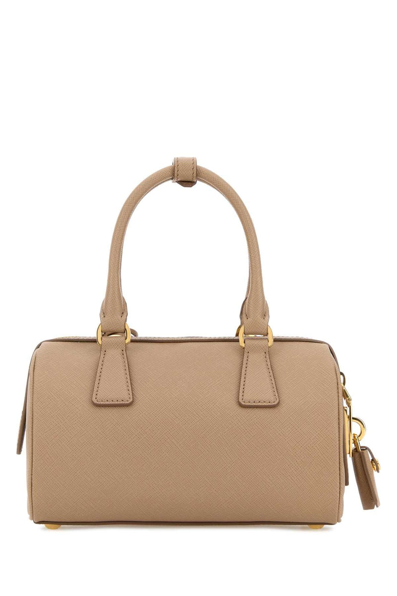 Prada Bauletto Top Handle Bag — Beige
