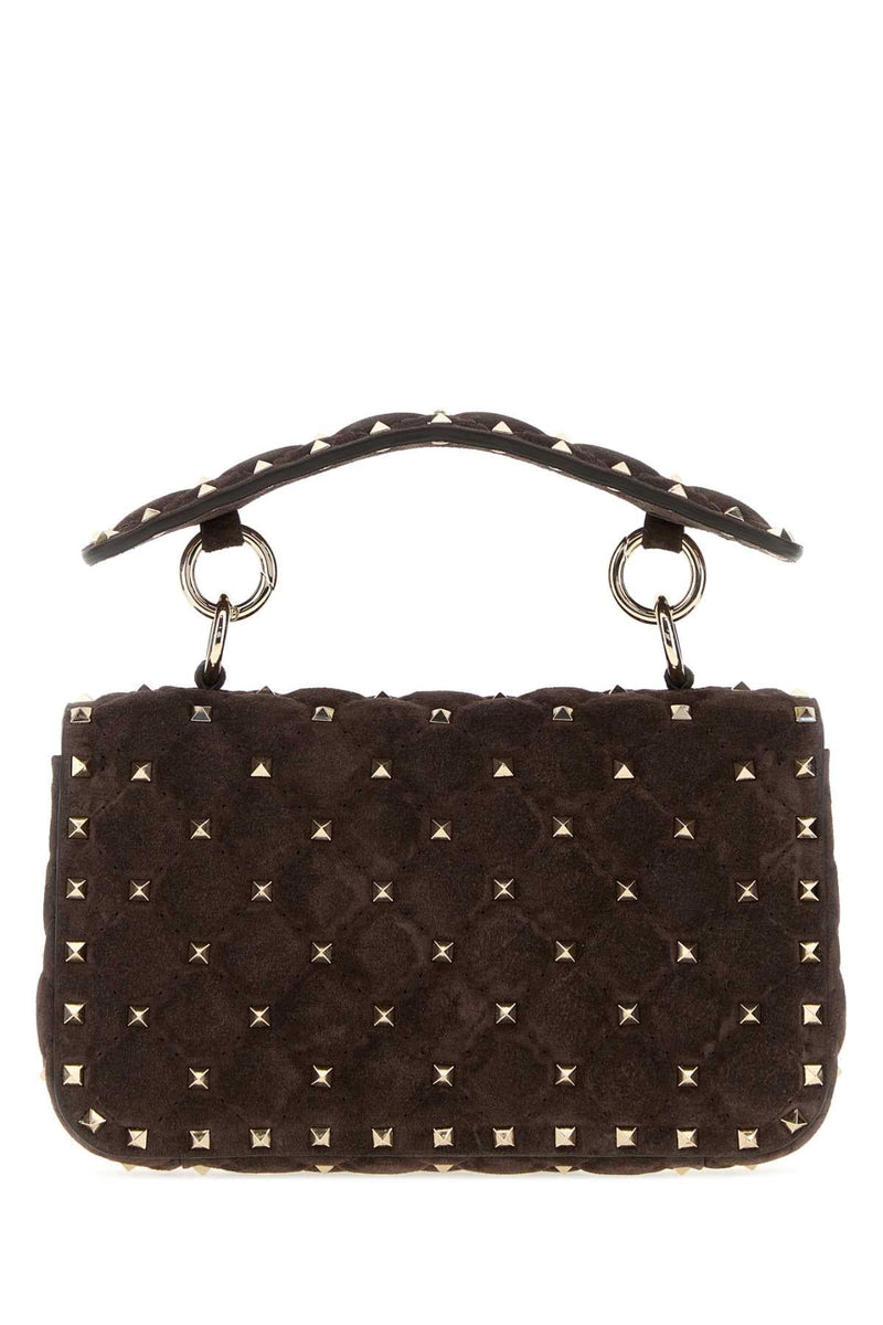Valentino Garavani Studded Suede Shoulder Bag — Brown