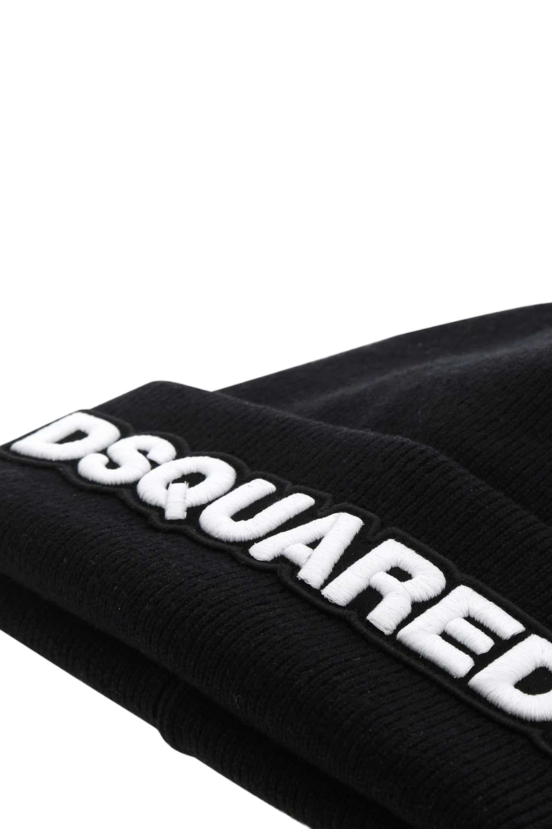 Dsquared2 Knm000115040001 Logo-Embroidered Wool Beanie — Black Exterior: Beanies