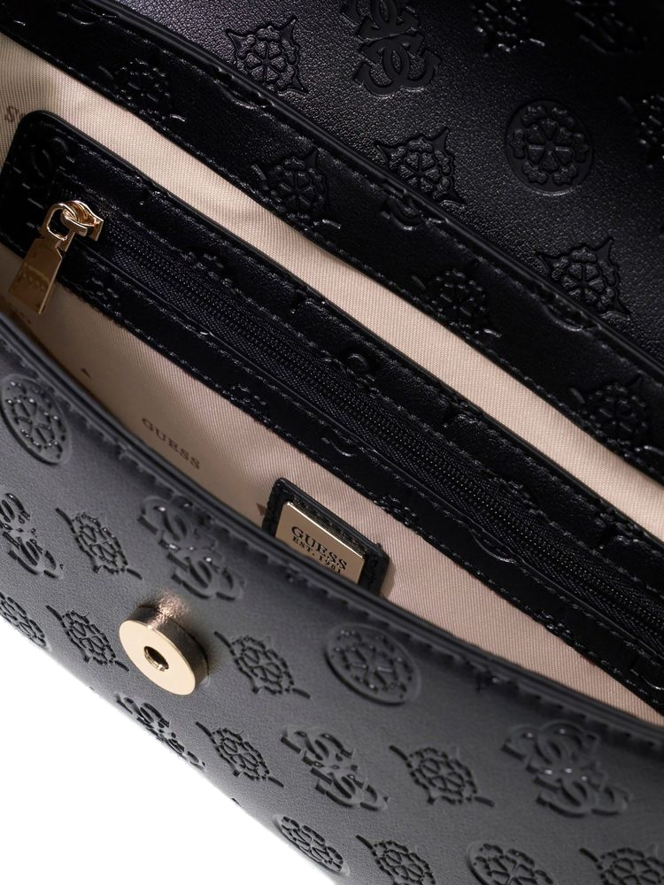 Guess Logo-Embossed Polyurethane Crossbody Bag — Black