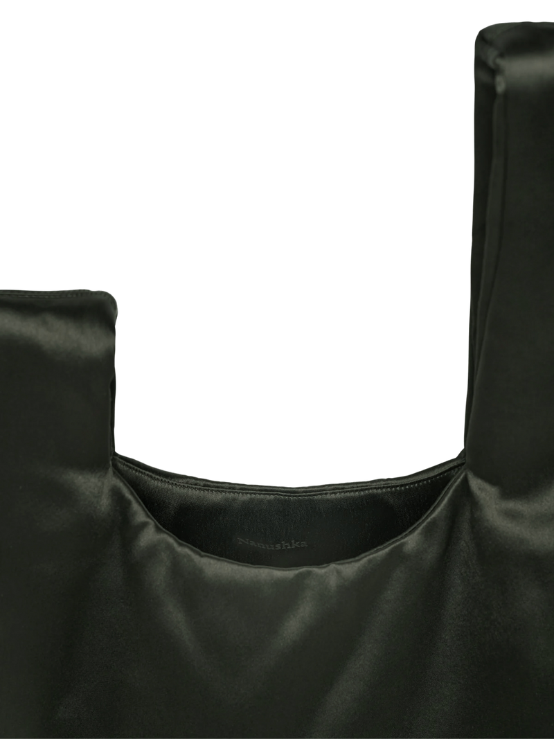 Nanushka Jen Slip Tote Bag — Green Satin Textile