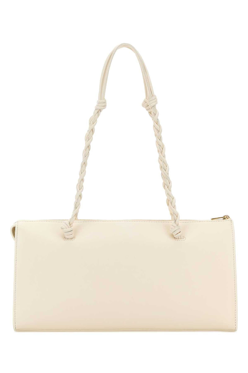 Jil Sander Braided-Handle Calf Leather Shoulder Bag — Beige