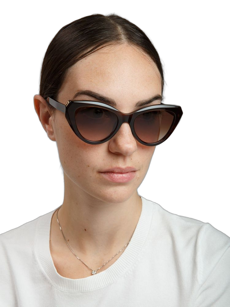 Furla Sfu977 Glossy Brown Striped Havana Cat-Eye Sunglasses — Acetate