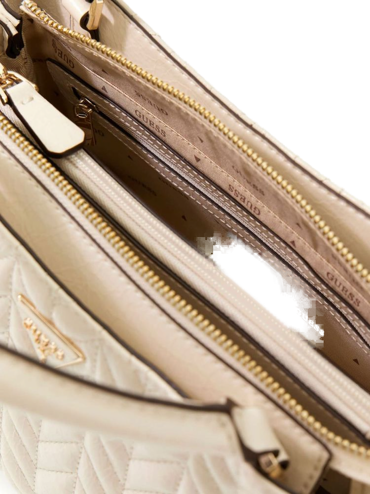 Guess Quilted Polyurethane Top Handle Bag — Beige