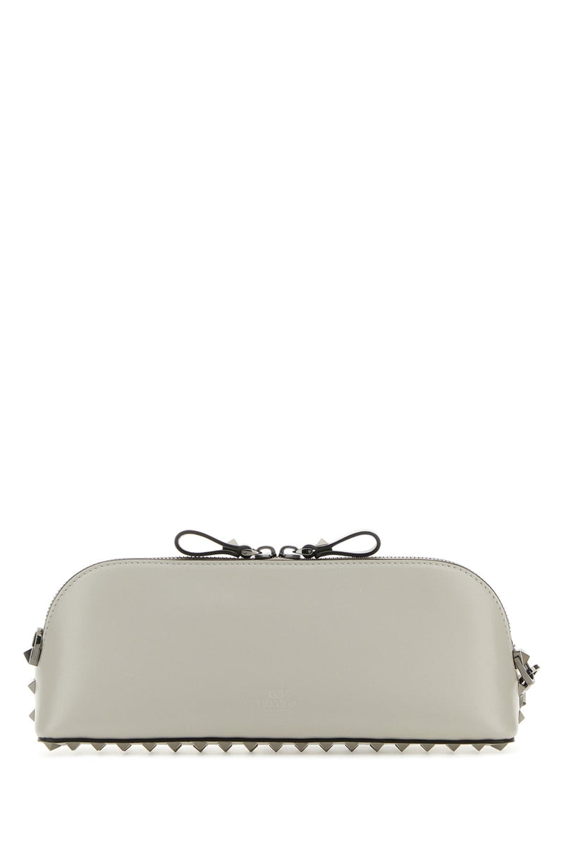 Valentino Garavani Studded Leather Clutch — Beige