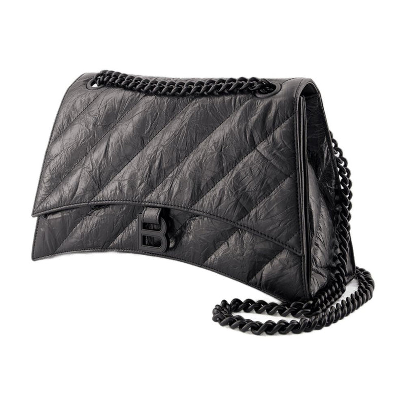 Balenciaga Crush Chain Shoulder Bag — Black Calfskin