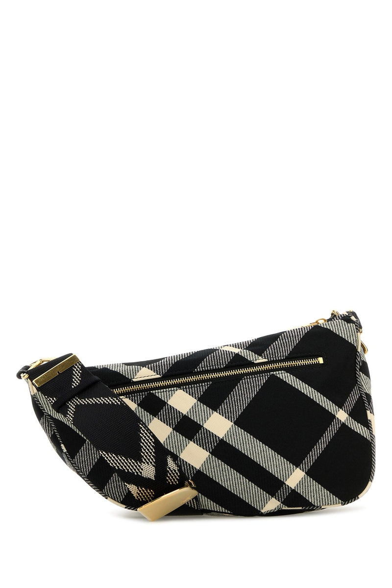 Burberry Check Canvas Shoulder Bag — Black