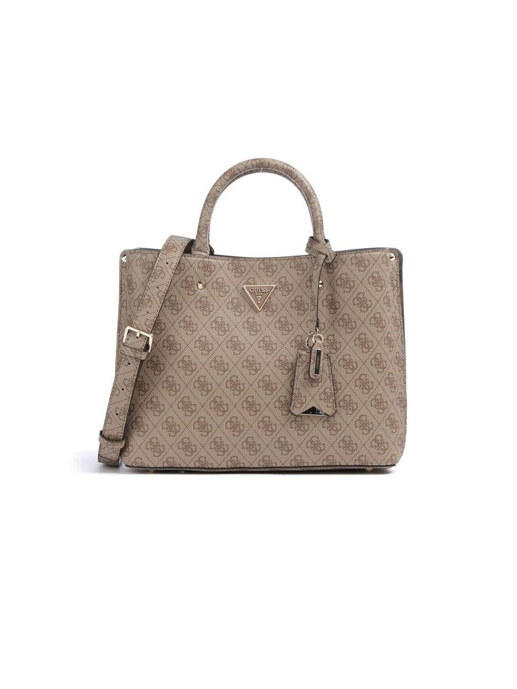Guess Logo-Jacquard Polyurethane Shoulder Bag — Beige