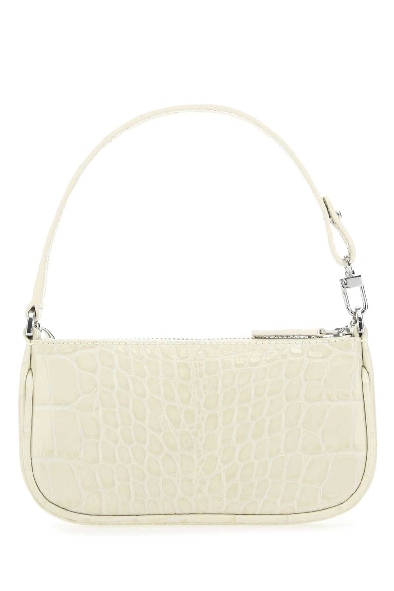 By Far Crocodile-Embossed Leather Shoulder Bag — Cream