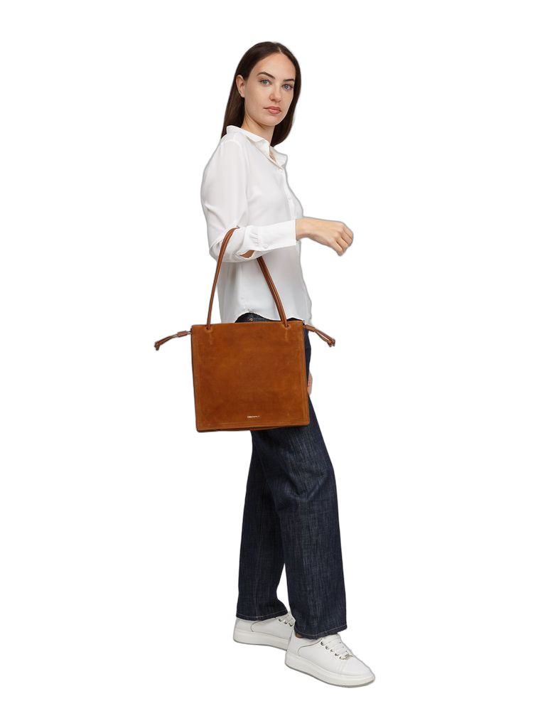 Coccinelle Embossed Logo Cowhide Shoulder Bag — Cognac