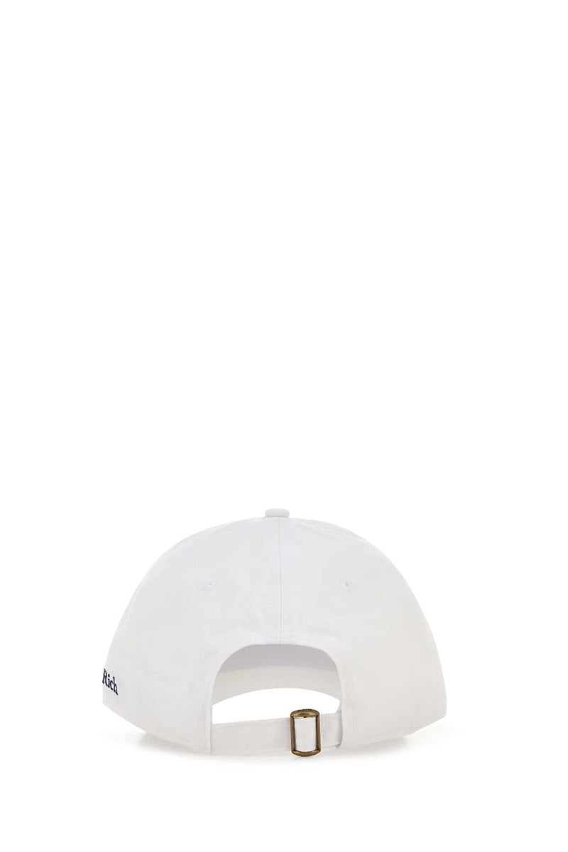 Sporty & Rich Drink Text-Embroidered Cotton Baseball Cap — White Exterior: Caps