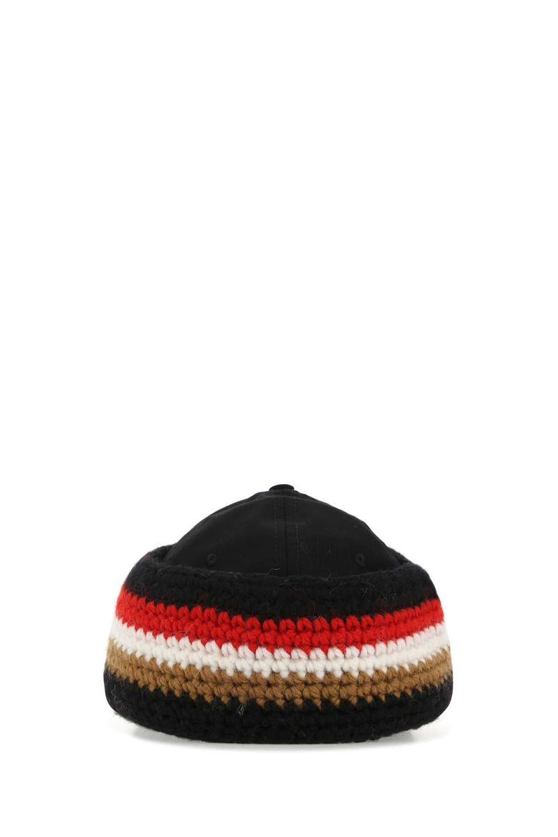 Burberry 8052498 Knit-Striped Baseball Cap — Black Exterior: Cotton Wool Caps